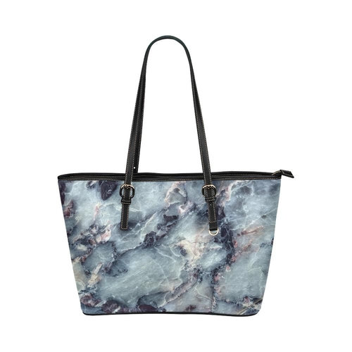 Large Leather Tote Shoulder Bag - Gray and White Marble Print