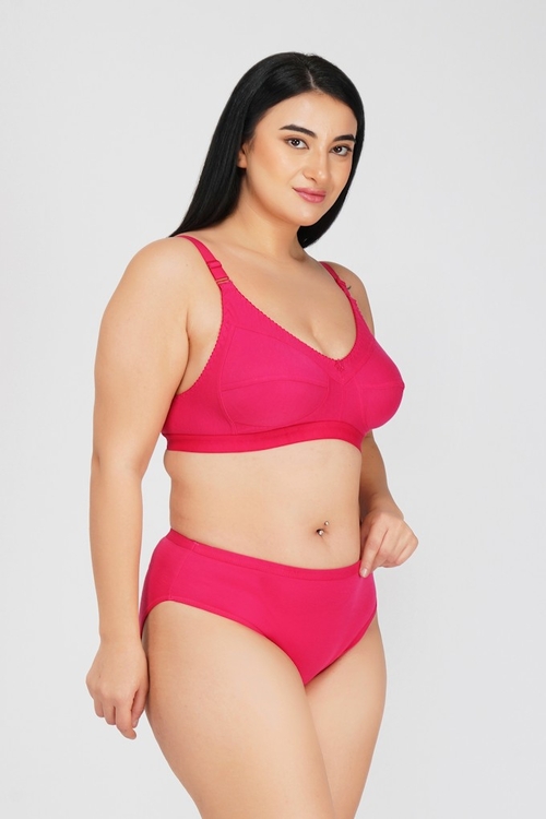 Women's Non Padded Bra Panty Lingerie Set Pack of 4(Size36)(ColorPink