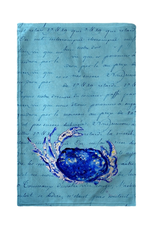 Betsy Drake BT351 30 x 50 in. Blue Script Crab Beach Towel