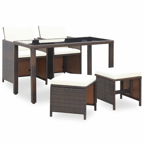 5 Piece Outdoor Dining Set with Cushions Poly Rattan Gray