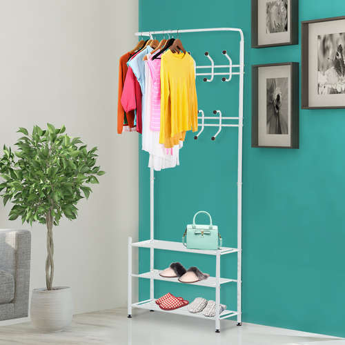 HOMCOM Heavy Duty 2-In-1 Metal Coat Shoe Rack Entryway Hall Tree 18
