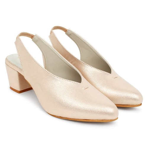 Almond-Toe Slip-On Pumps (Size-36) (Color-GOLD)