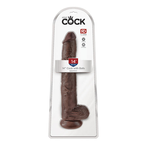 King Cock 14 in. Cock With Balls Realistic Suction Cup Dildo Brown