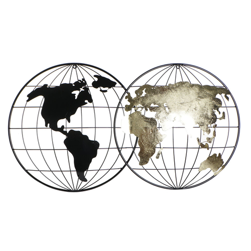 Wall Decoration DKD Home Decor Black Golden Metal World Map (108 x 6.4