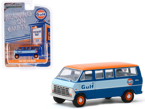 1968 Ford Club Wagon Bus Blue with Orange Top \Gulf Oil\" \"Running on