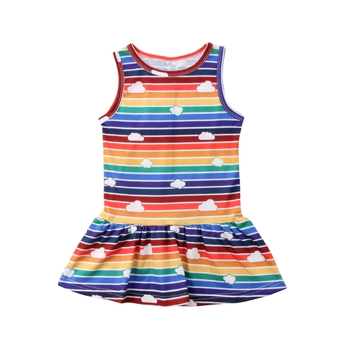 Toddler Kids Baby Girl Stripe 3D Clouds Sleeveless