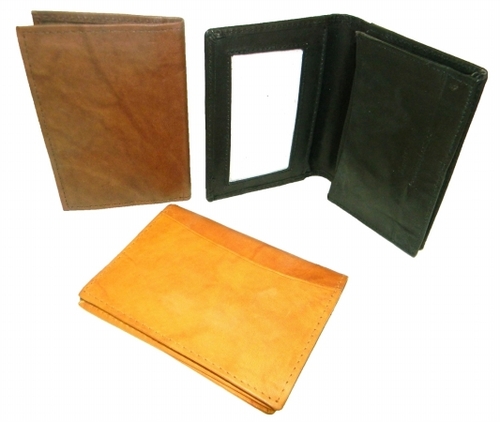 Leather Card Case with Inside Window for Id, brown