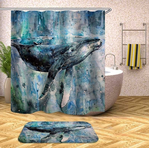 Art Painting Blue Whale Shower Curtain