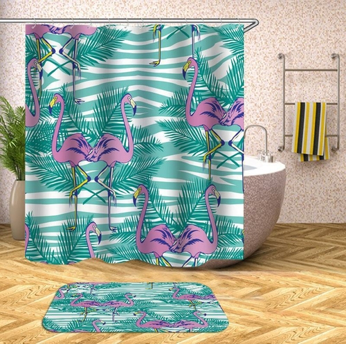 of Flamingos Tropical Vibes Shower Curtain