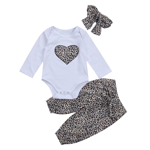 3PCS Set Leopard Newborn Baby Clothes Cute Long