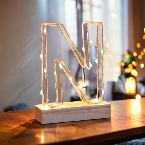 Light Up Letter N Wire Frame Copper Rose Gold Alphabet Light