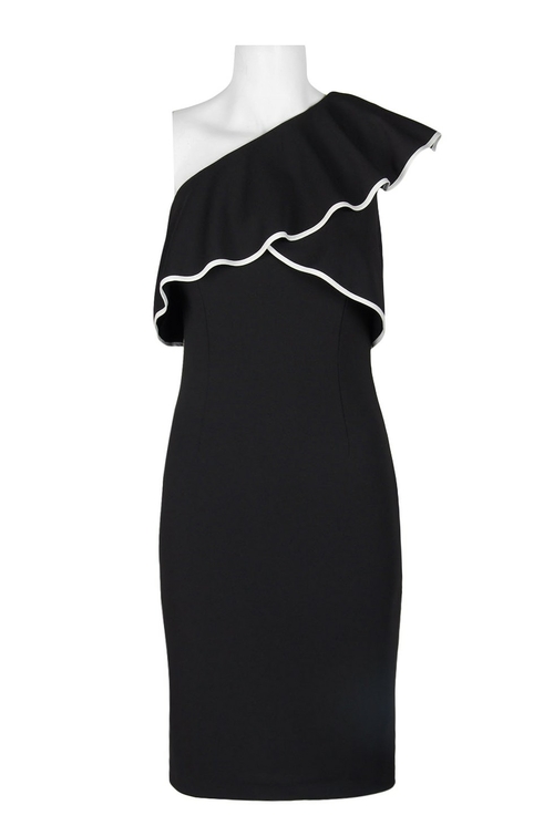 Adrianna Papell One Shoulder Popover Sleeveles Bodycon Stretch Crepe