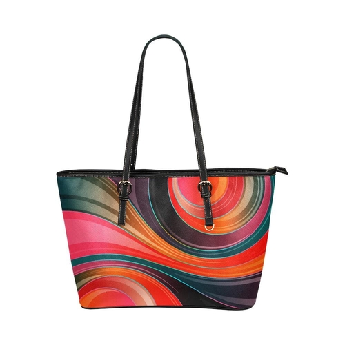 Large Leather Tote Shoulder Bag - Geometric Circular Multicolor