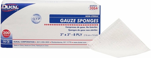 Gauze Sponges 3" x 3". Case of 4000 8-ply Gauze Dressings for Wound