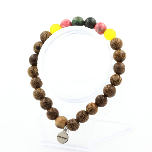 Emerald + Yellow agate + red green Jasper + wood Bracelet 8 mm Beads