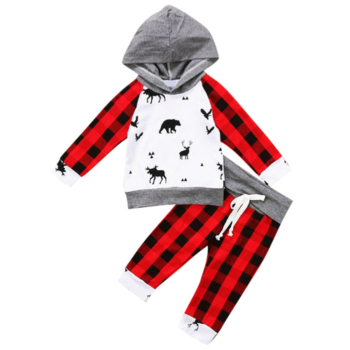 Toddler Kids Baby Boy Girl Clothes Hooded Plaid