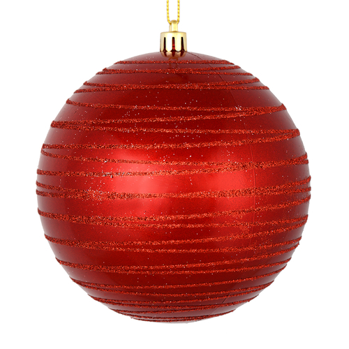 Vickerman N187803D 6 in. Red Candy Ball Ornament with Glitter Lines  3