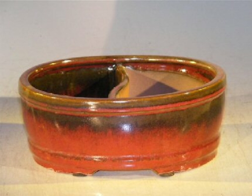 Parisian Red Ceramic Bonsai Pot -Oval Land/Water Divider12" x 9.5" x