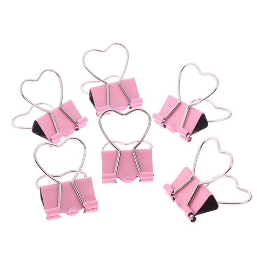 6pcs/1pc Pink Clip Heart Hollow Out Metal Binder