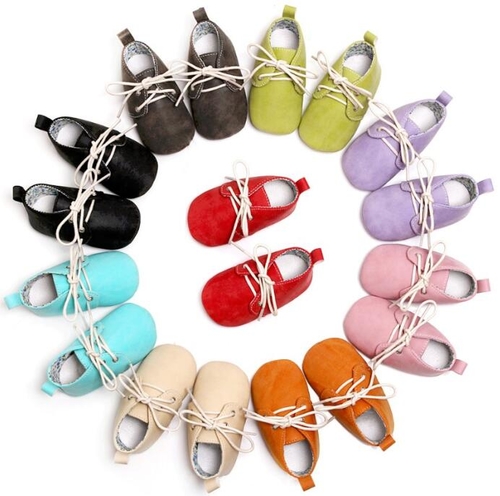 Lace up solid PU leather Baby Moccasins oxford