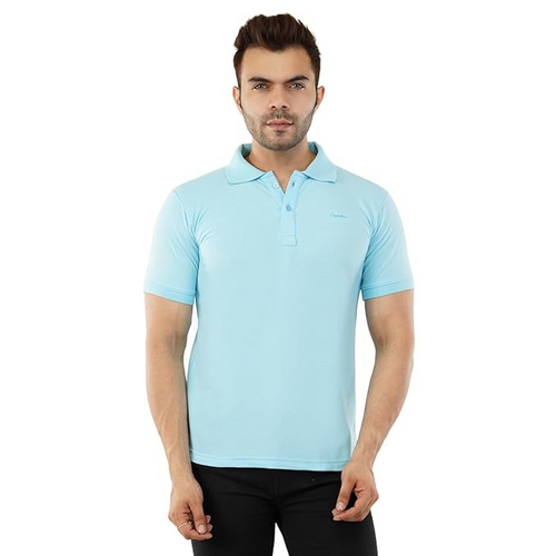 Regular Fit Cotton Polo Tshirt for Men (Size-L) (Color-LIGHT BLUE)