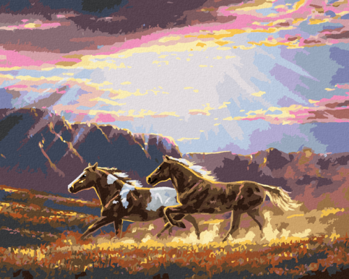 Paint by Numbers - HORSES RUNNING, MOUNTAINS AND SUNRISE (ABRAHAM