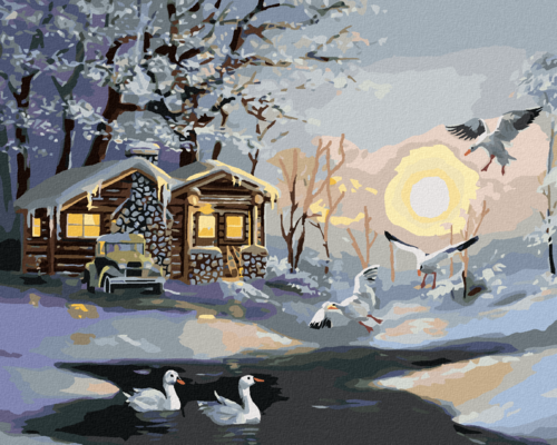 Zuty - Paint by Numbers - SEAGULLS AT THE SNOWY HOUSE (D. RUSTY RUST),