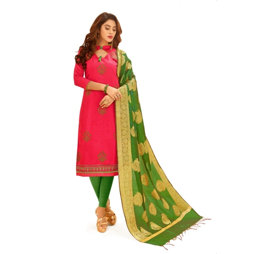 Glace Cotton Fabric Red Color Dress Material