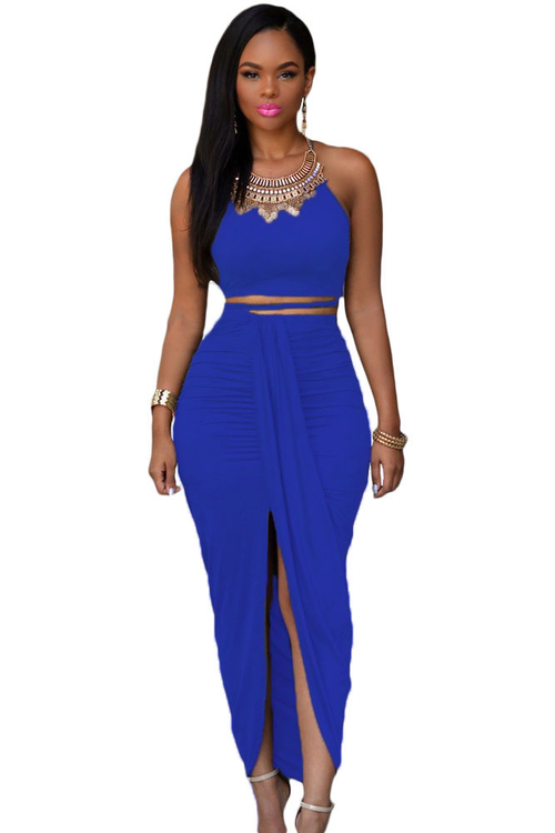 Royal Blue Cotton Two Piece Maxi Skirt Set