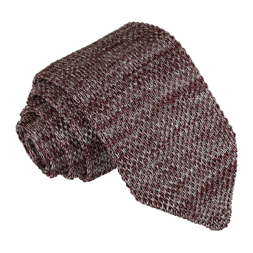 Melange Plain Speckled Knitted Slim Tie - Mocha Brown