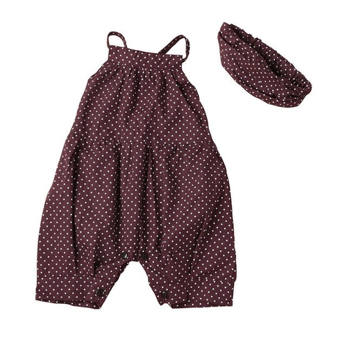 Baby girl polka-dot suspenders coveralls headscarf