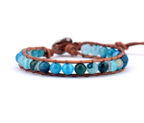Unique Blue Onyx Single Leather Wrap Bracelets