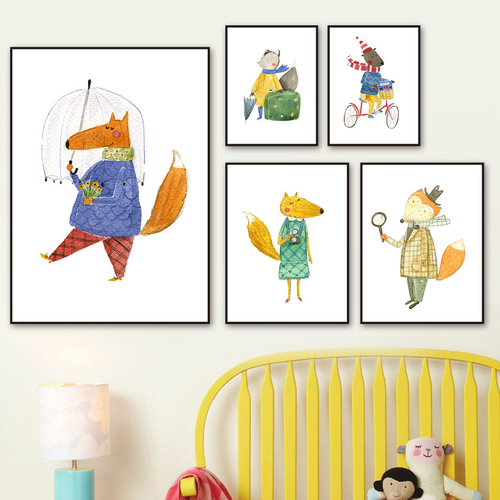 Cartoon Fox Umbrella Tricycle Wall Art