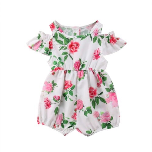 Newborn Baby Girl Floral Off Shoulder Short Sleeve