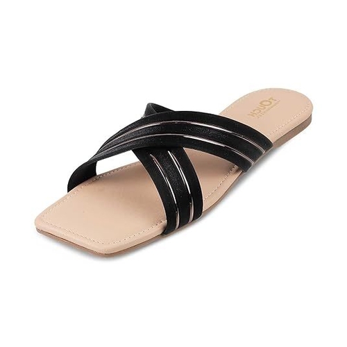 Women's Black Strappy Square Toe Sandals (Size-UK-5) (Color-BLACK)