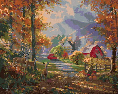 Paint by Numbers - DEER, FARM AND AUTUMN TREES (ABRAHAM HUNTER)