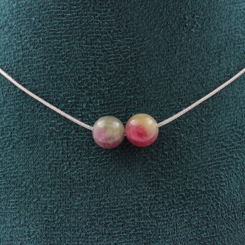 Two-tone Tourmaline 8 mm 2 beads necklace