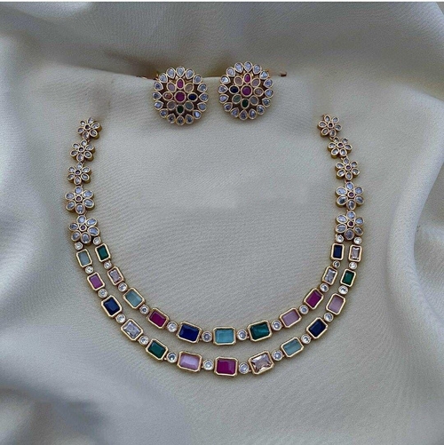 Gold plated brass base multicolour double layer Monalisa stone