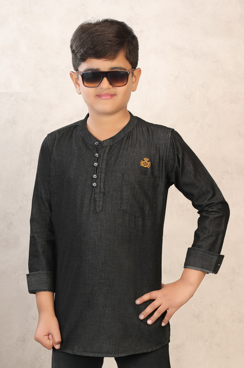 Boys Solid Cotton Casual Kurta (Color Dark Grey) (Size 4 - 5 Years)