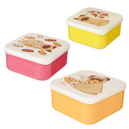 Pug Mopps Set of 3 Reusable BPA Free Plastic Lunch Boxes