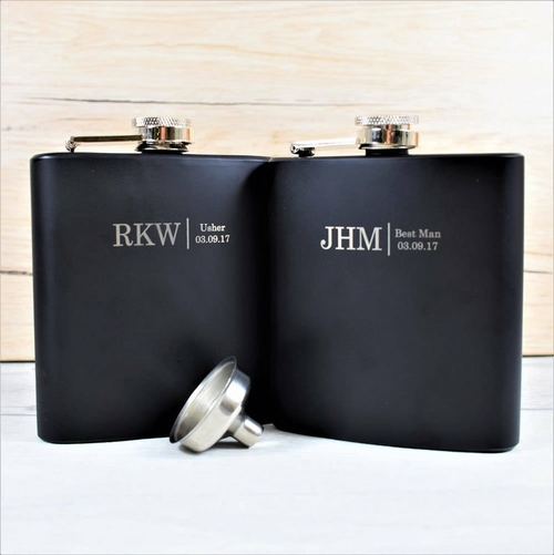Contemporary Wedding Gifts, Black Hip Flask with Gift Box & Funnel
