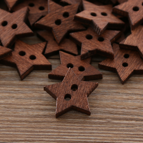 100Pcs 2 Holes DIY Star Shape Wooden Button