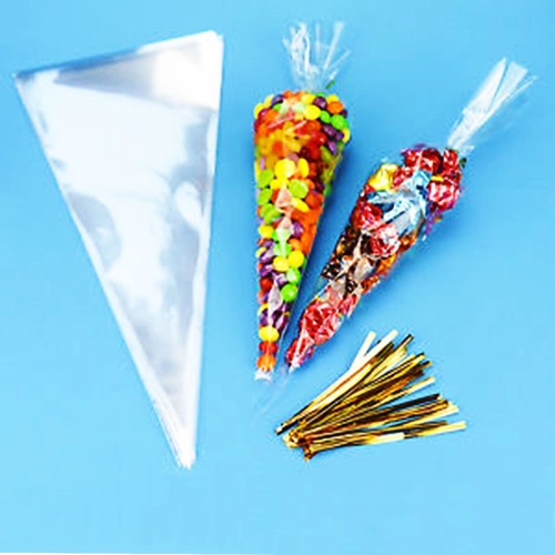 100PCS Party Cone Clear Cello Bags Sweet Candy