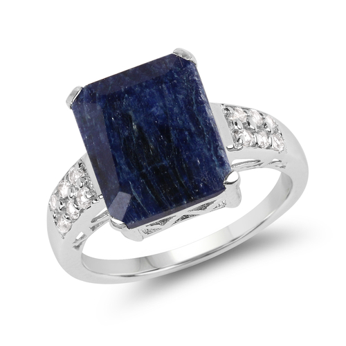 8.05 Carat Dyed Sapphire and White Topaz .925 Sterling Silver Ring