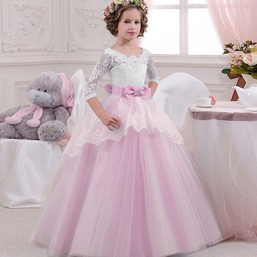 Princess Dress Child Girls Lace Bowknot Wedding