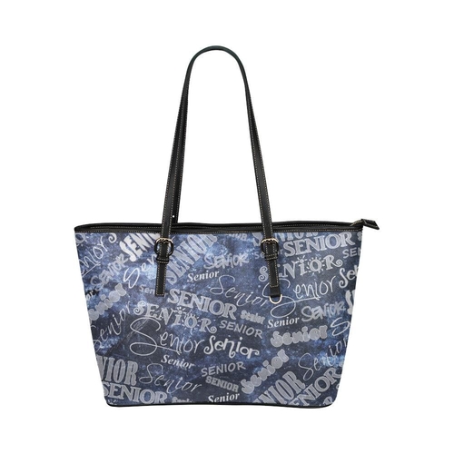 Large Leather Tote Shoulder Bag - Blue and Grey Senior Pattern