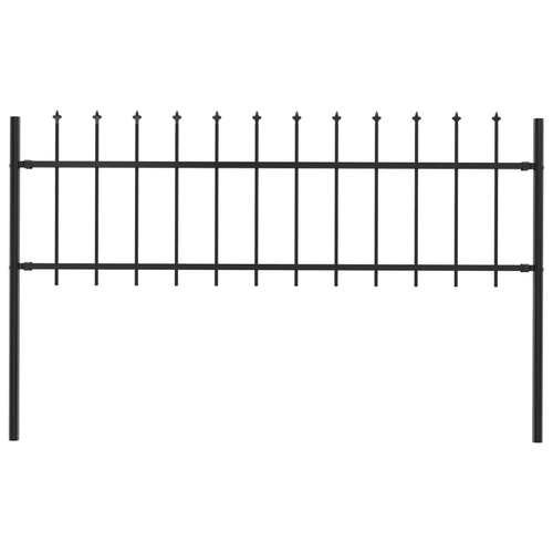 Garden Fence with Spear Top Steel 133.9"x23.6" Black