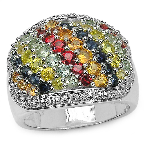 2.63 Carat Genuine Multi Sapphire .925 Sterling Silver Ring