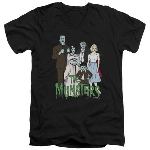 Trevco The Munsters-The Family Short Sleeve Adult 30-1 V-Neck Tee,