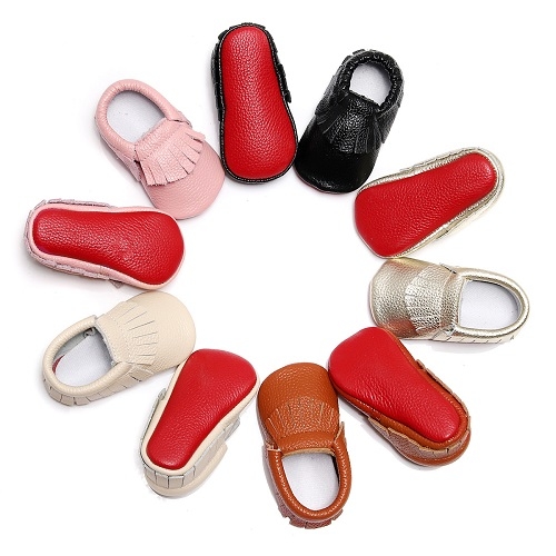 Genuine Leather baby moccasins red sole Newborn